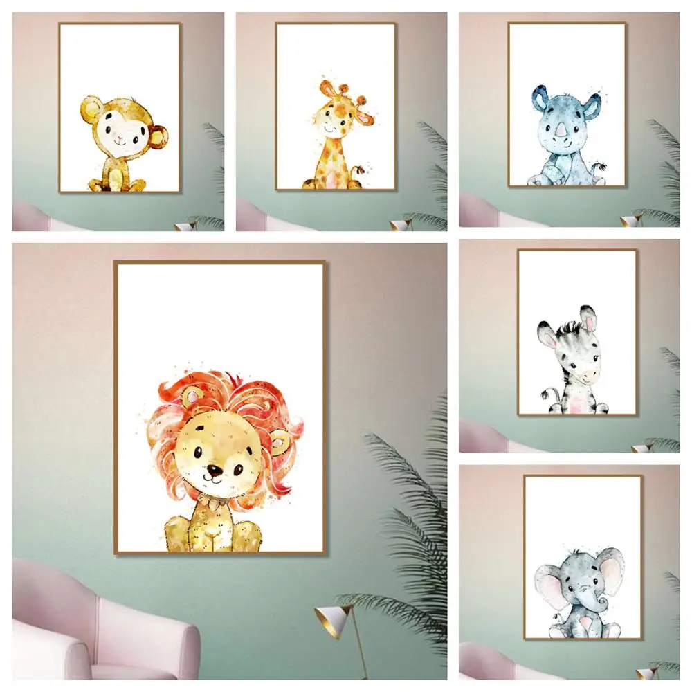

Nordic Cartoon Pictures Canvas Paintings Lion Elephant Giraffe Zebra Animal Posters And Prints Picture For Baby Kids Room Decor