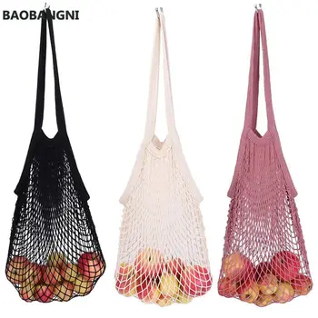 

Cotton Mesh Net String Shopping Bag Reusable Foldable Fruit Storage Handbag Totes Women Shopping Mesh Net Grocery Tote Bag