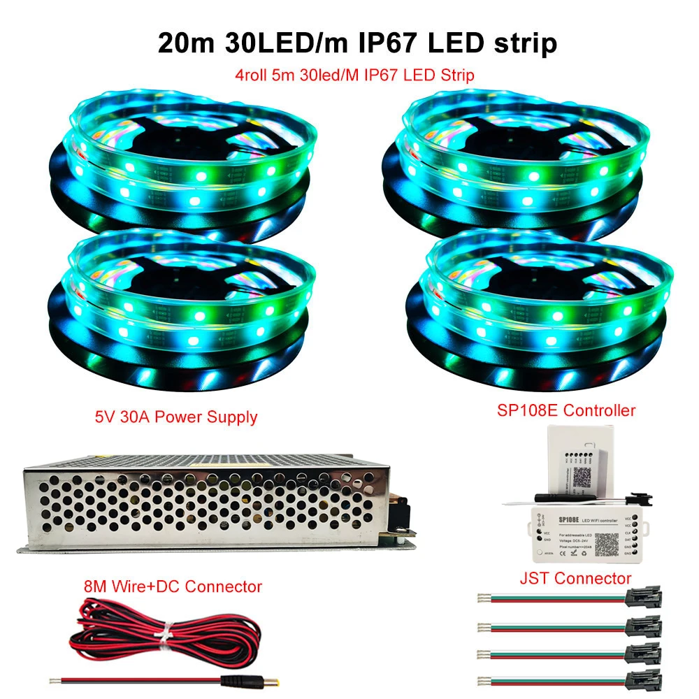WS2812B WS2812 комплект индивидуального модификации RGB светодиодная ленсветильник с Wifi регулятором SP108E DC5V