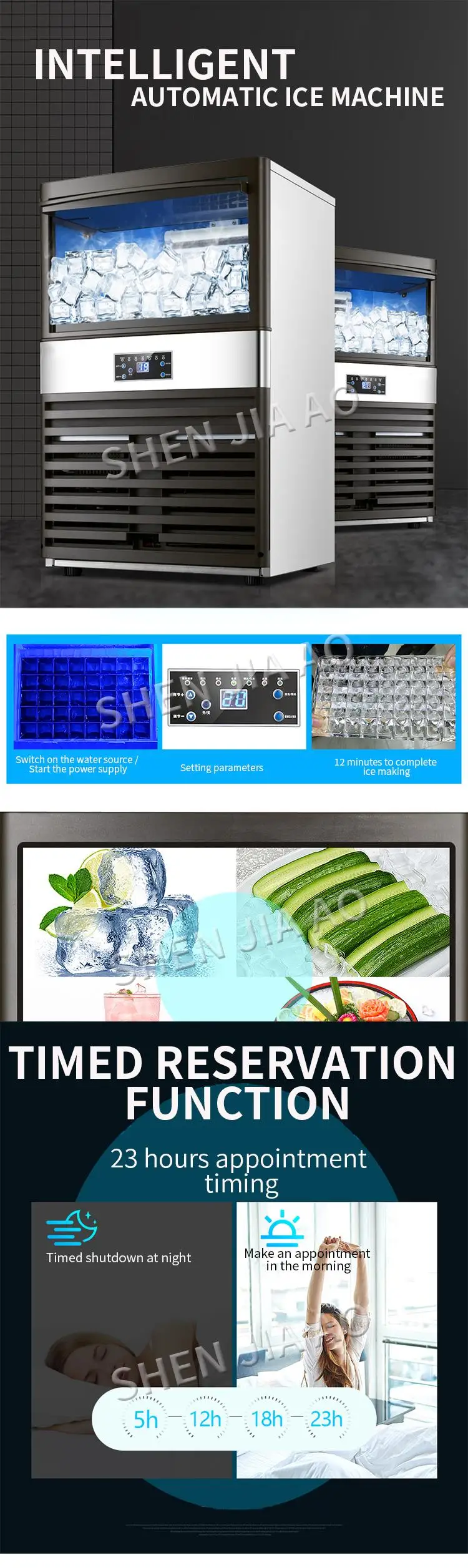 Description Picture 2 of item100kg Hot Ice Maker Machine for Bar Coffee Shop Milk Tea Room SK-80FA Commercial Ice Cube Making Machine 110V 220V