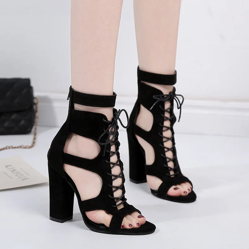 

2018 summer European and American women's high-heeled sandals long tube toe Roman shoes strap sandals