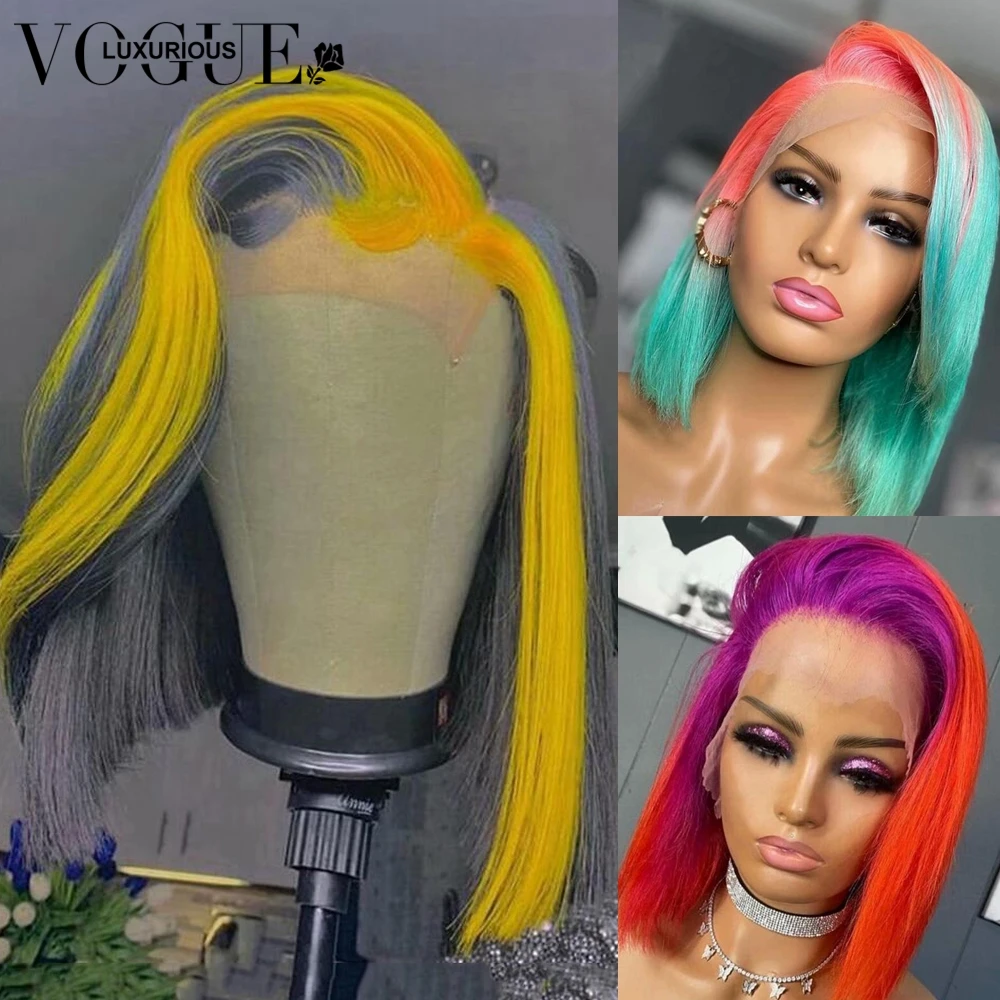 TRENDING! 13x4 Bob Lace Front Wigs Grey Red Highlight Wig Human Hair HD Lace Frontal Wig Brazilian Short Bob Human Hair Wigs For Women