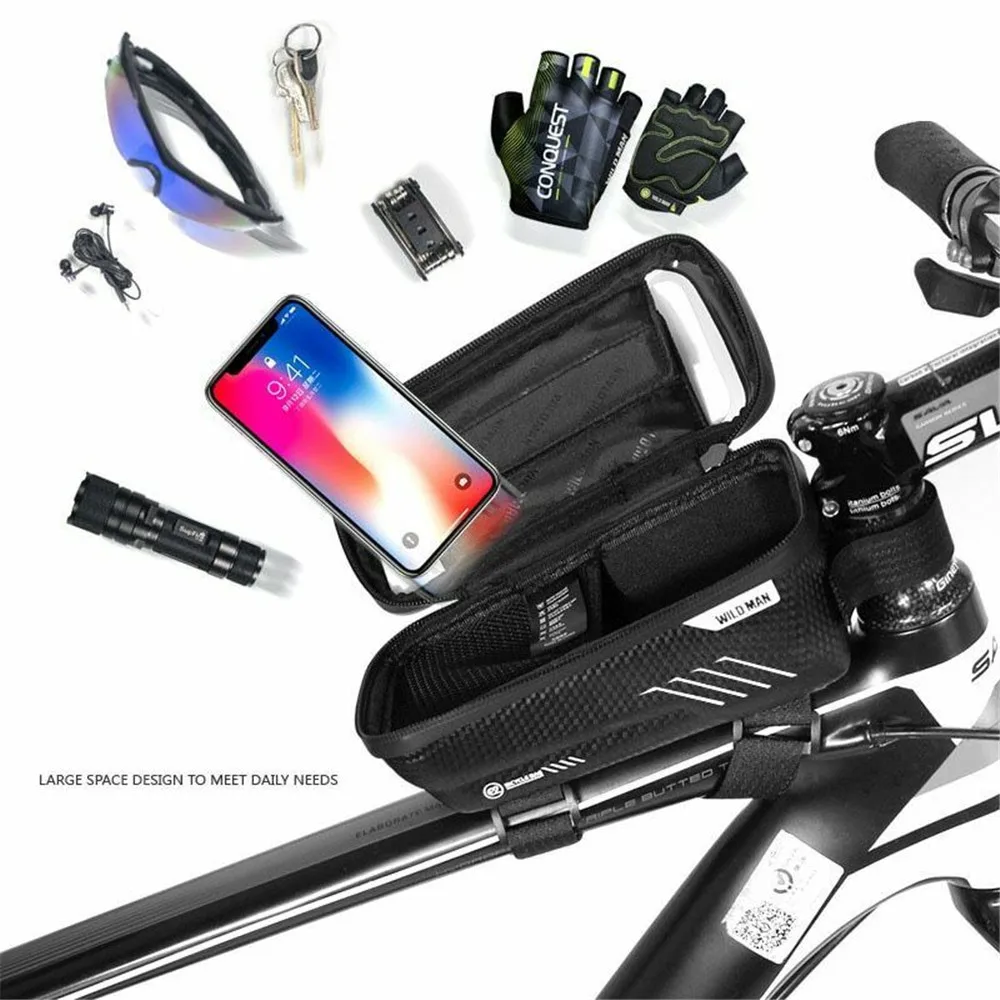 Сумки для велосипеда дикого человека MTB водонепроницаемые передние сумки для езды 6,2 дюймов Чехол для мобильного телефона Велоспорт Топ трубка велосипедные аксессуары сумка