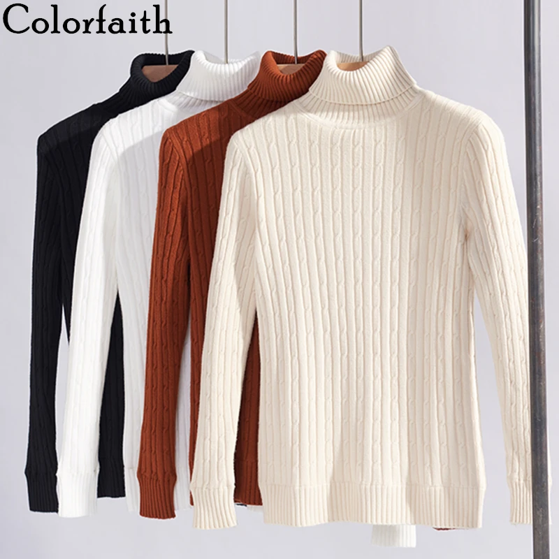 Colorfaith/Новинка года; осенне-зимние женские пуловеры; свитер с высоким воротником; Вязаные Теплые Элегантные повседневные однотонные Топы; SW1878