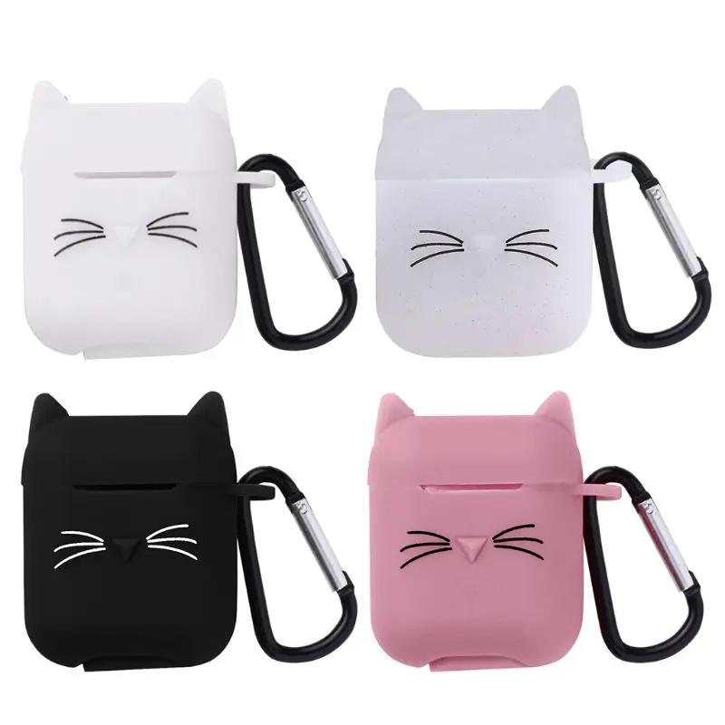 

Beard Cat Protective Cover Soft Silicone Case with Carabiner for Airpods Headset