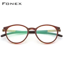 Ацетат B титановые очки, оправа для мужчин и женщин, Новые Ретро Винтажные круглые очки для близорукости, оптические очки по рецепту, Безвинтовые очки 9105