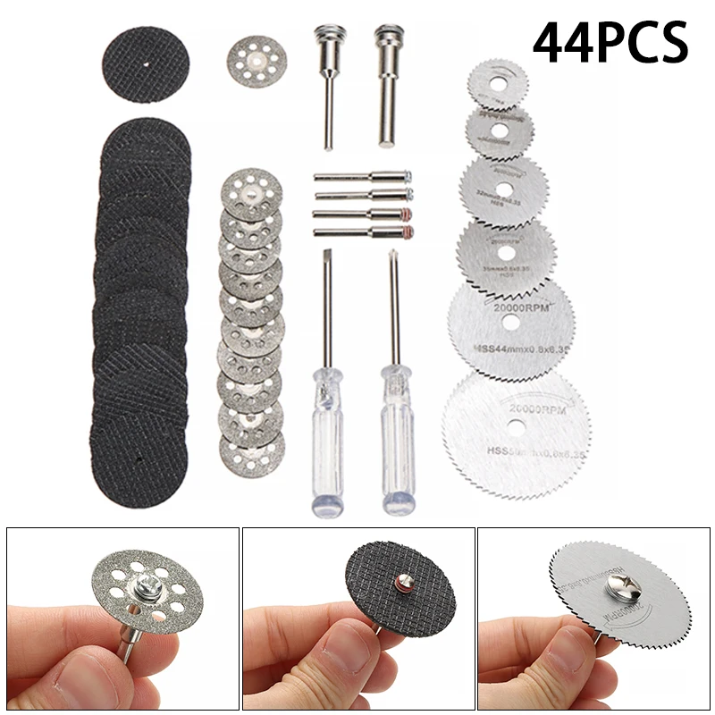 44Pcs Wood Cutting Wheel Discs Set HSS Circular Saw Blades Diamond Cutting Wheels with 2 Screwdriver For Carpentry Power Tools