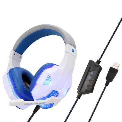 Новые игровые наушники PS4 стерео наушники гарнитура с микрофоном для ноутбука/ПК планшета геймера люминесцентные наушники - Цвет: USB white blue