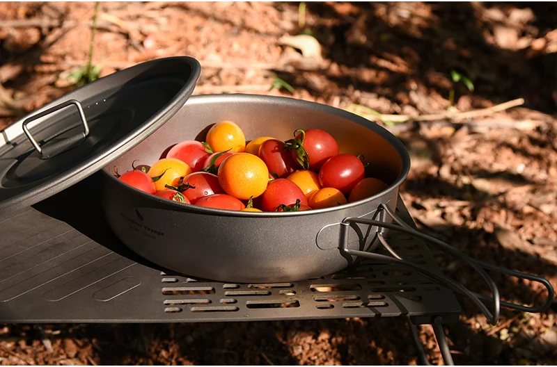 Boundless Voyage Camping Pfanne Antihaft-Bratpfanne Schüssel Titan Kochgeschirr Grill mit Deckel & Klapp griff Outdoor-Ausrüstung – Detail 9