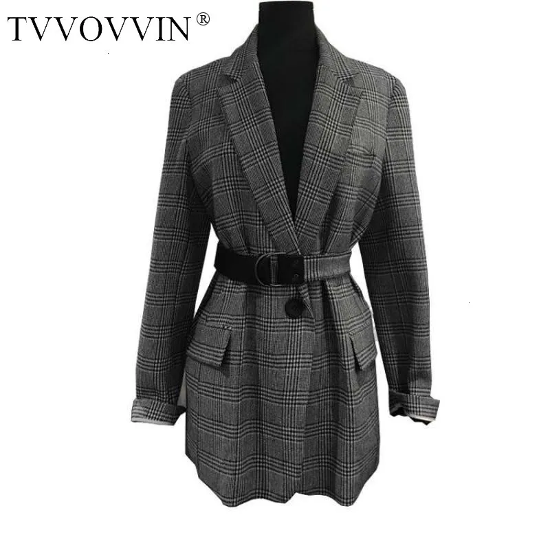 TVVOVVIN, Женский блейзер, клетчатый, длинный рукав, однобортный, женский, тонкий, пиджак, Ретро стиль, женский пиджак, пиджак, осень 2019X309