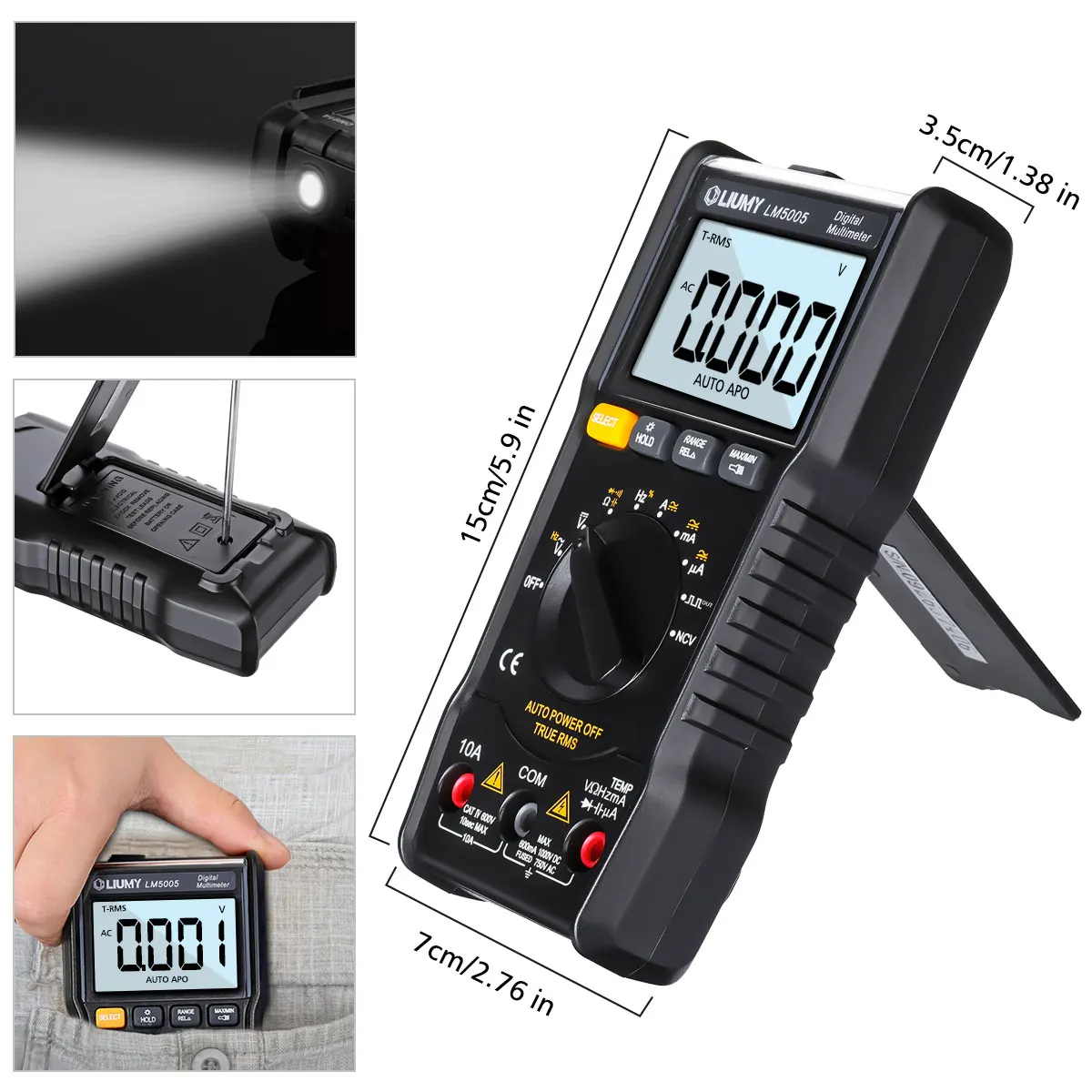LM5005 ЖК-цифровой мультиметр TRMS 6000 отсчетов Тестер Авто Диапазон AC/DC для Вольтметр Амперметр Ом тестер метр+ батареи
