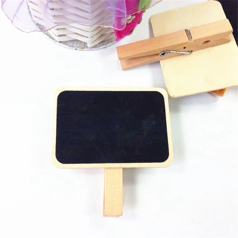 50Pcs/Lot Mini Chalkboard Wood Message Rectangle Slate Clip Cute Special Gift Small Wooden Clip Wooden Blackboard Clip Paper C