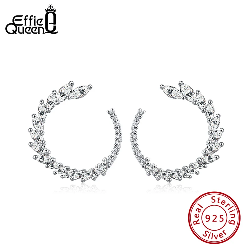 Effie queen, блестящие ювелирные изделия, Кристальные серьги-гвоздики, 925 пробы, серебро, AAAA, циркон, с буквой C, вечерние ювелирные изделия, BE31