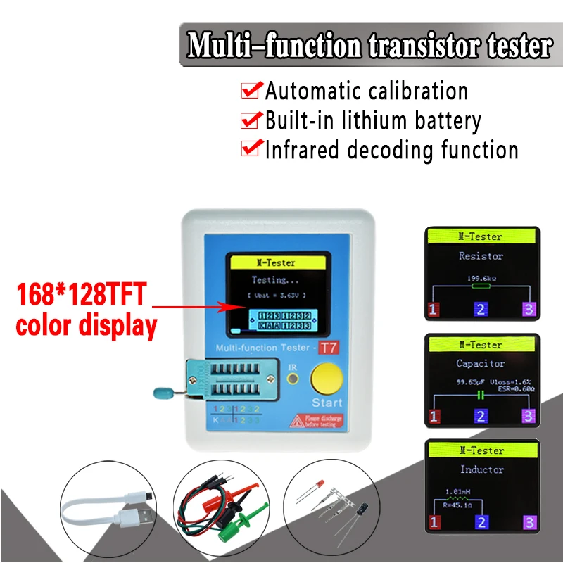 LCR-T7 транзистор тестер TFT Диод Триод измеритель емкости LCR и ESR-метр NPN PNP MOSFET IR Многофункциональный тестер мультиметр
