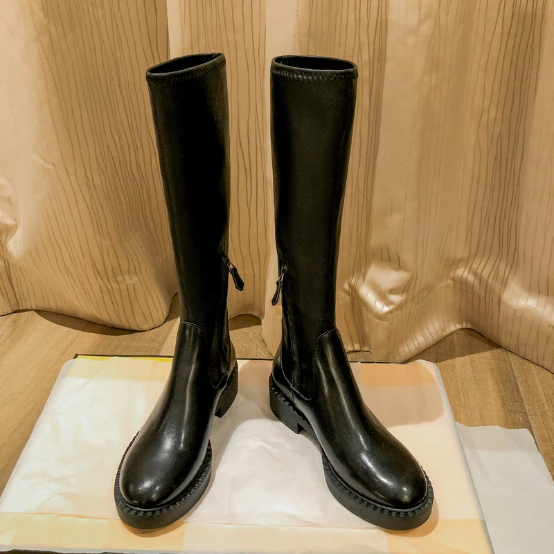 But knee boots 2020 autumn winter new style show thin chunky high-heeled elastic high-heeled high-heeled women's boots