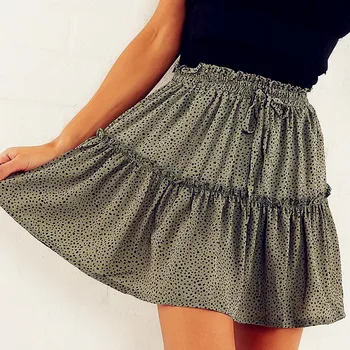 

2020 Summer Women Ruffles Beach Pleated Skirts Floral Boho Bow Casual Befree Elastic High Waisted Women Mini Party Skirt Femmle