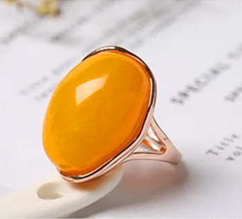 

Natural amber honey wax solid silver ring s925 pure silver rose gold chicken oil yellow honey wax blood pearl stone ring women's