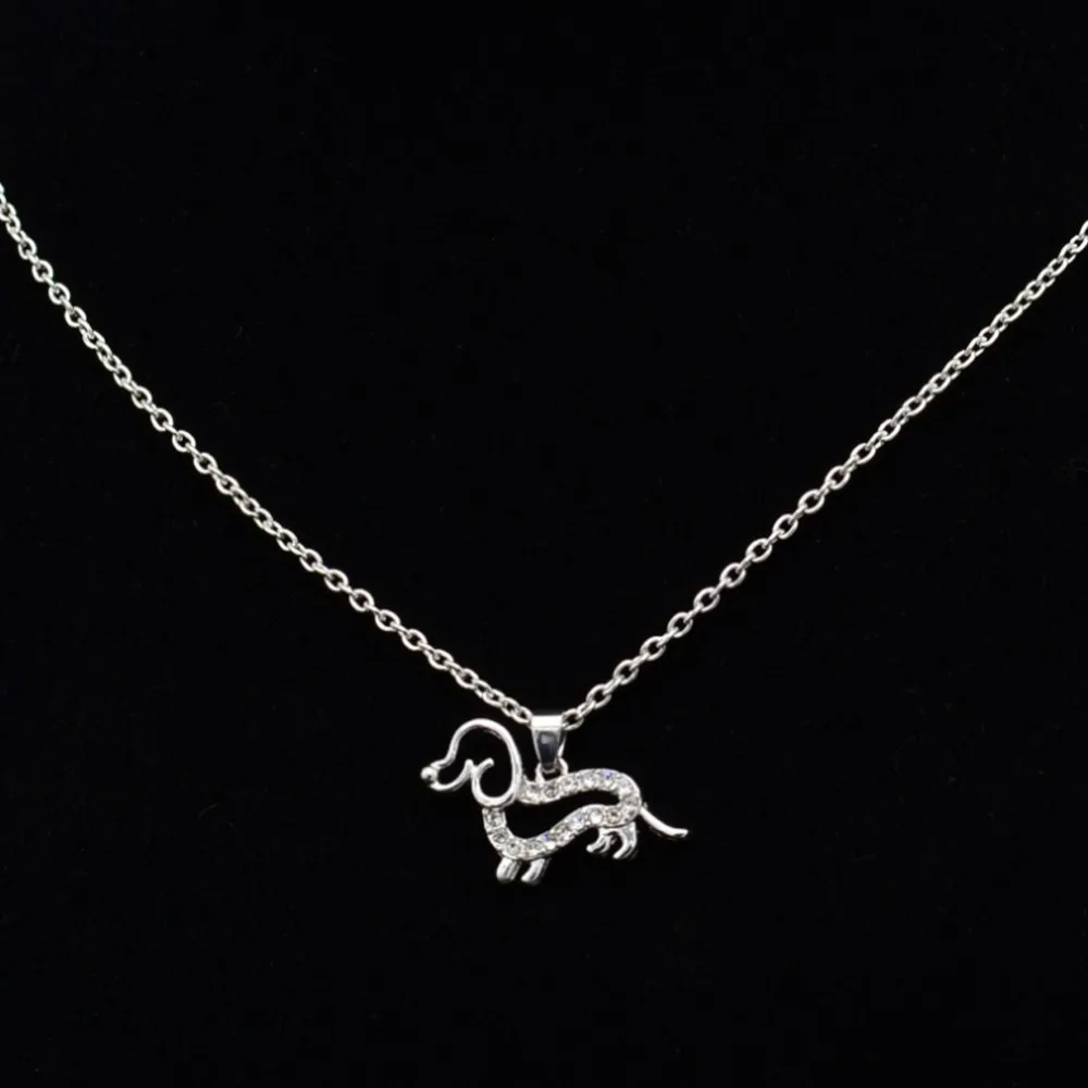 Collana con ciondolo a forma di cucciolo di cane carino, colore oro e argento, con cristallo, a forma di bassotto, a catena, per donna e ragazza, regalo di gioielli_voghion.com