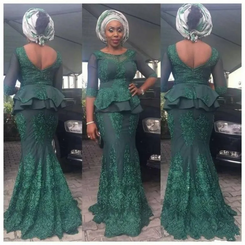 Aso Ebi вечерние платья русалки с половиной рукава баски кружева аппликации Плюс Размер выпускное платье с молнией сзади африканские вечерние платья
