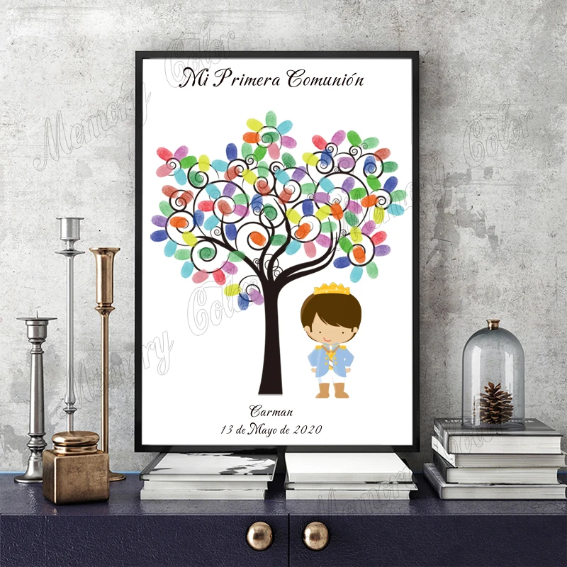 Name Date Personalized First Holy Communion Fingerprint DIY Guest Book Kids Communion Party Decoration Fingerprint Tree