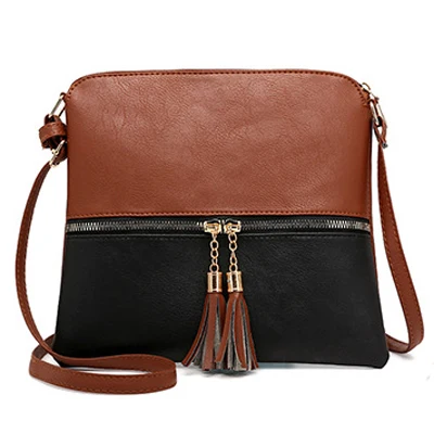 Yogodlns, модная женская сумка через плечо, винтажная сумка-мессенджер, высокое качество, Ретро сумка с кисточками через плечо, Лоскутная сумка через плечо - Цвет: Brown Black