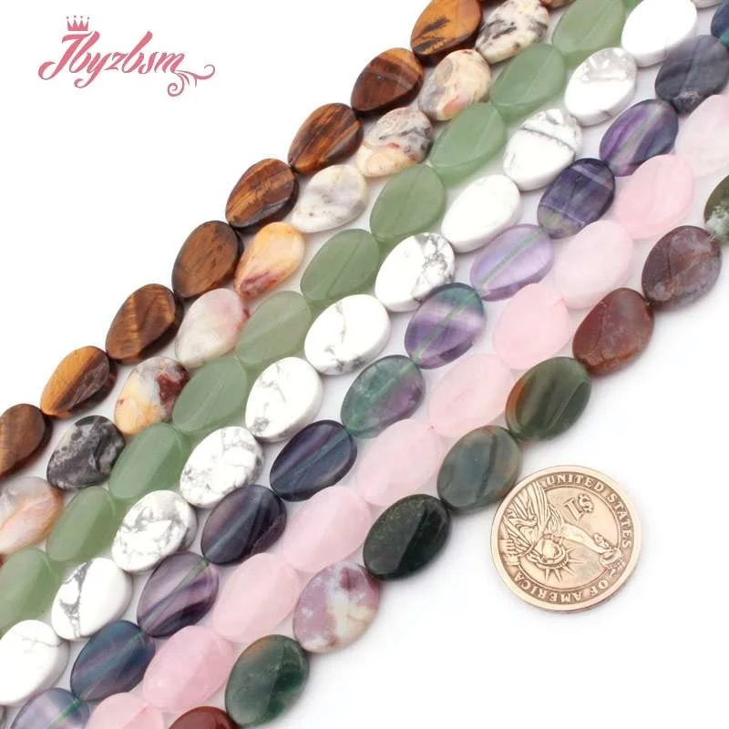 13x18mm Oval Twist  Fluorite Quartzs Agates Jaspers Natural Stone Spacer Beads for DIY Women Men Necklace Jewelry Making 15