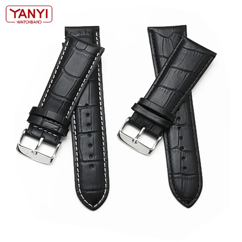 Men's Genuine Leather Alligator Grain Watch Strap with Pin Buckle Clasp, 22mm-28mm Adjustable Bracelet