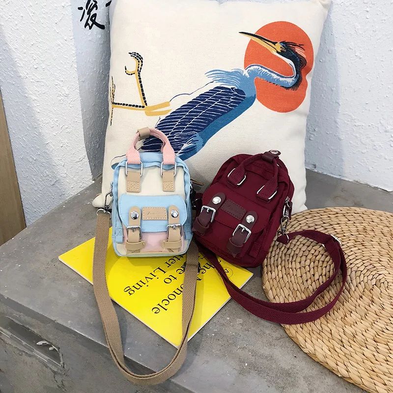 

Hong Kong Style INS Canvas Pillow Mini Children British Style Contrast Color Shoulder Oblique WOMEN'S Bag