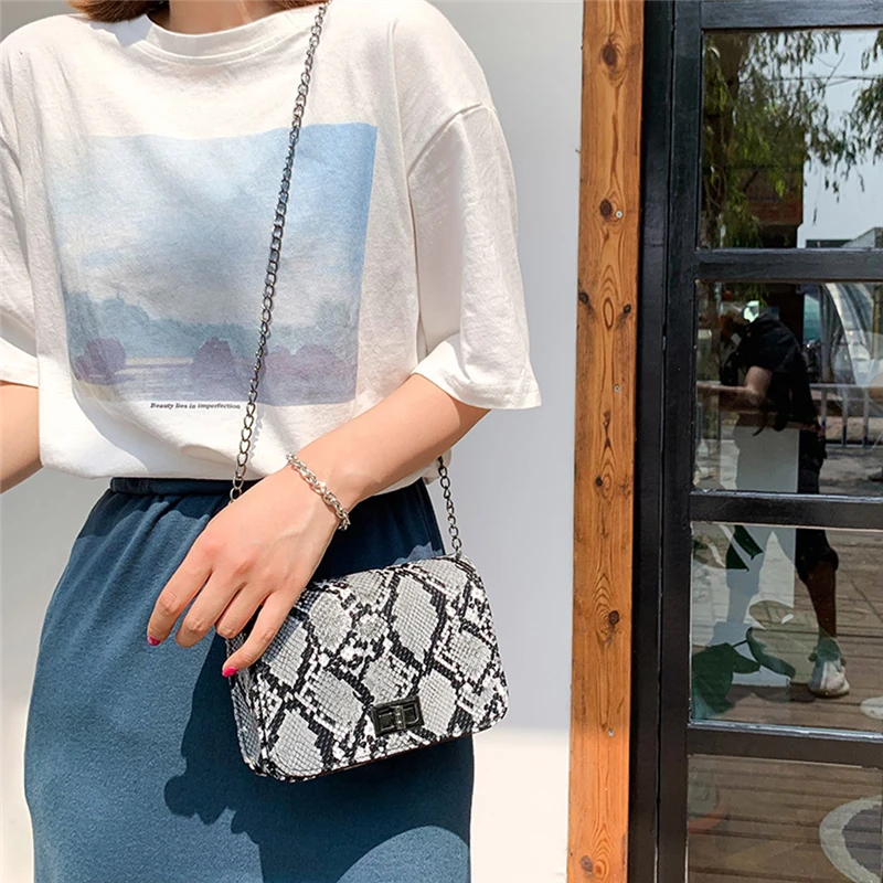 Aelicy Luxury Handbags Women Bags Designer Small Square Crossbody Bags Wild Girls Snake Print Shoulder Messenger Bag 1105