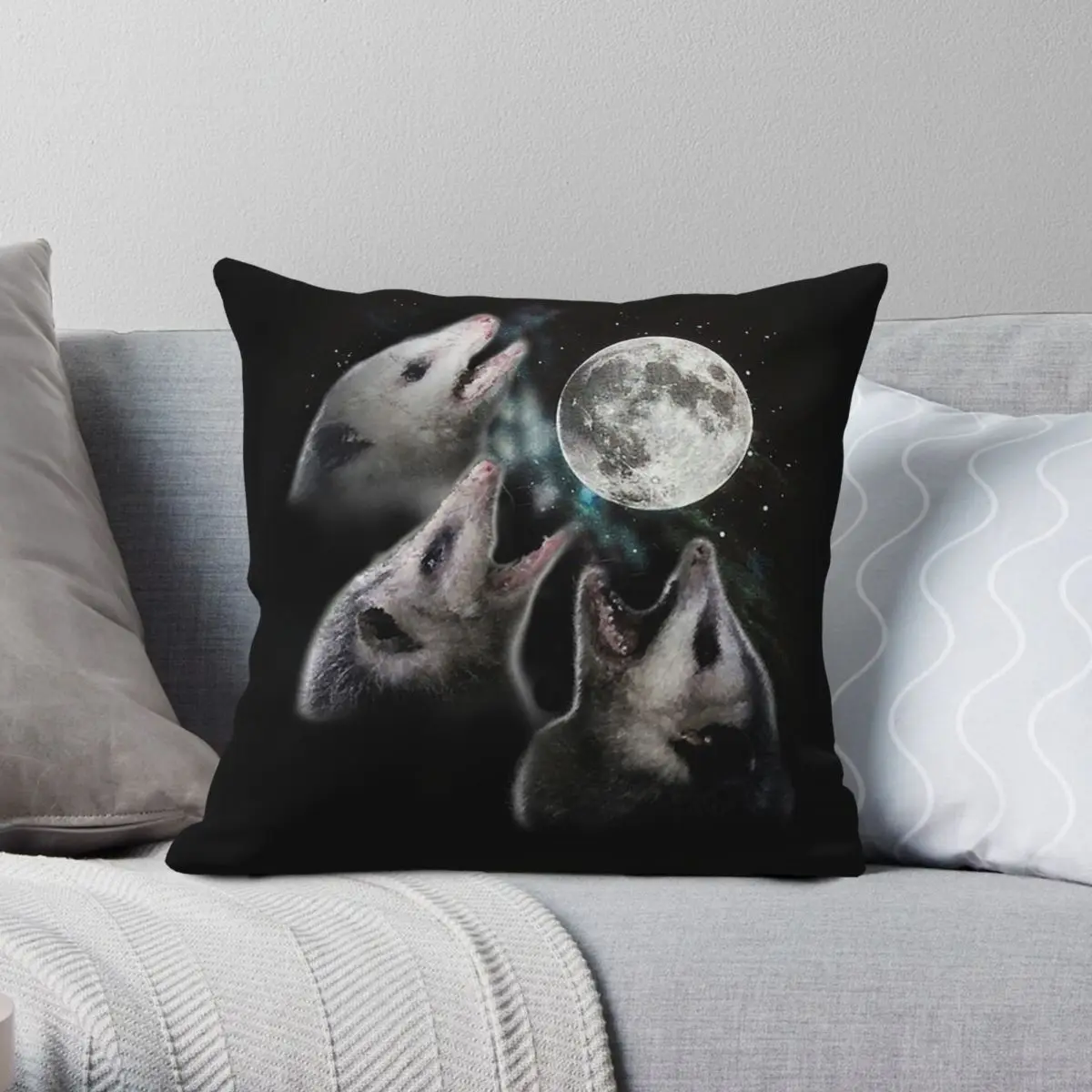

Квадратный чехол для подушки 3 Opossum Moon, декоративный чехол из полиэстера и льна на молнии с принтом, наволочка для подушки, наволочка для комнаты