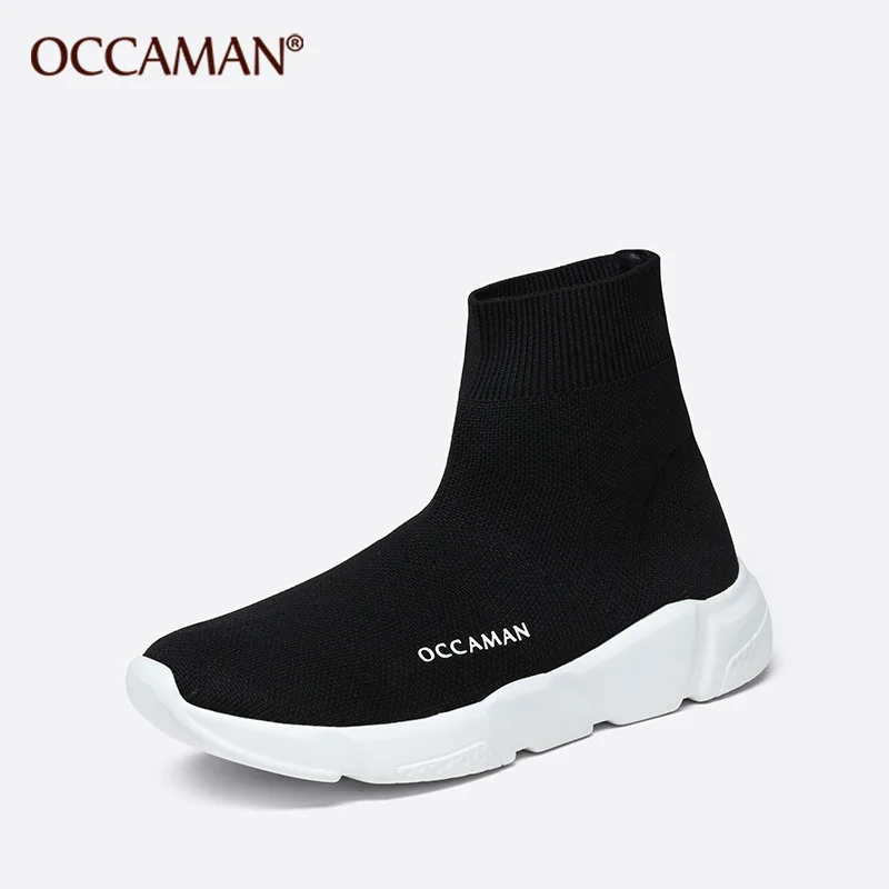 

OCCAMAN Sock Boots Knitting Stretch Boots Low Heels For Women Fashion Shoes 2019 Spring Autumn Ankle Boots Booties Female 10058