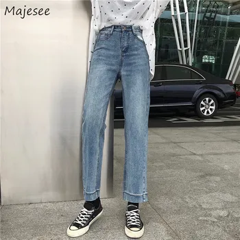 

Jeans Women Ankle-length Straight Simple Ulzzang All-match Korean Style Chic Harajuku Fashion Womens Trousers Student BF Casual
