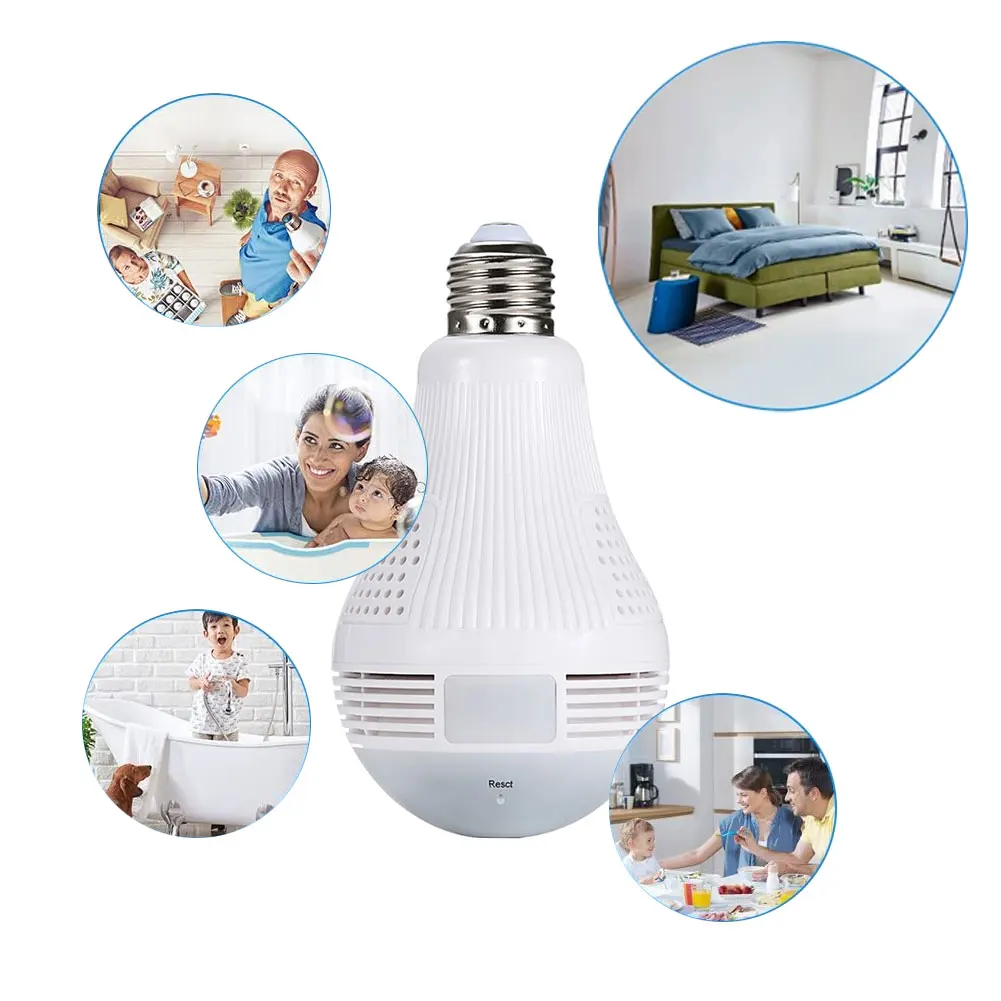 Hot Sale 360 Degree LED Light 1080P Wireless Panoramic Home Security WiFi Fisheye Bulb Lamp IP Camera Two Ways Audio Security