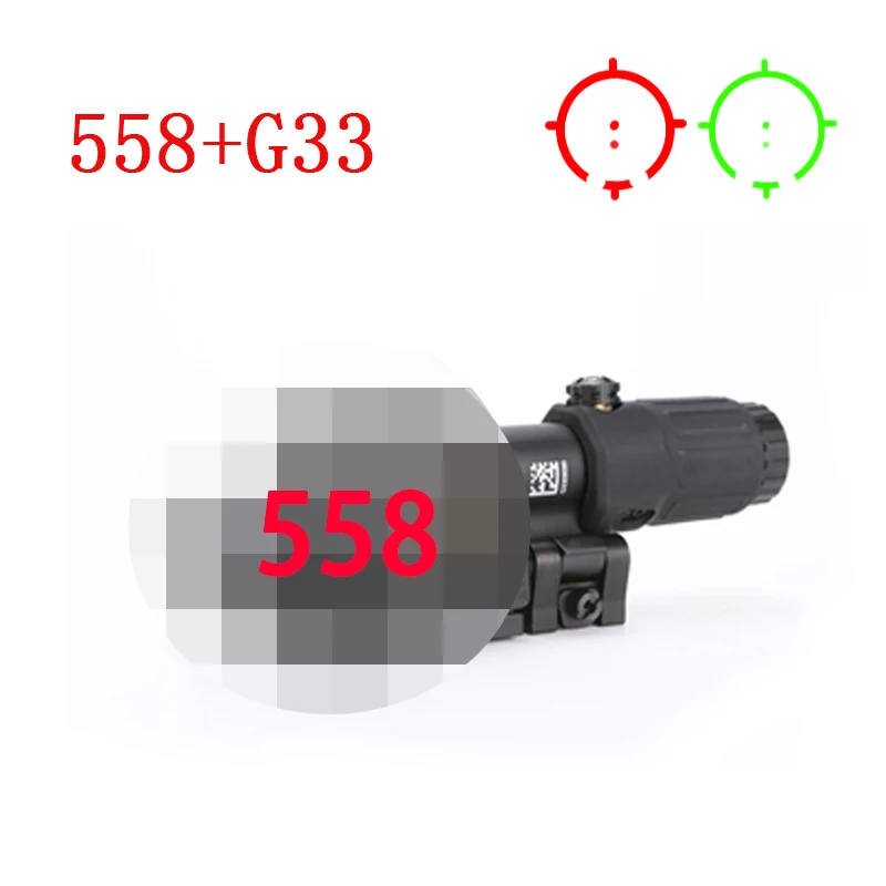 Caza Rifle alcance 558 + 33 holográfico rojo verde punto mira Rifle alcance 3x lupa para 20mm riel montajes Color Rojo Negro