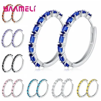 

Stylish Exquisite 8 Color Rainbow 925 Sterling Silver Oval Crystal Hoop Earrings For Women Birthday Party Cute Girl Gift Jewelry