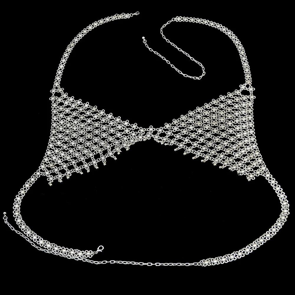 New Mesh Crystal Body Chain Bra Harness Belly Waist Chain for Women Rhinestone Sexy Body Jewelry Bra Necklace Bralette