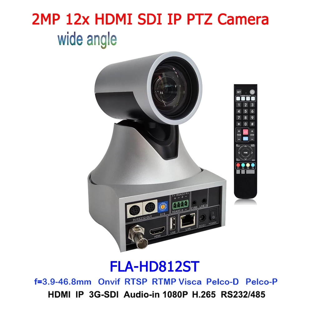 Wide Angle 72.5 Degree PTZ Cam 12x Optical Zoom Camera with SDI HDMI POE for Church / Live Streaming