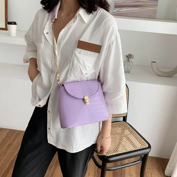 

Fashion Exquisite Shopping Bag Solid Color PU Leather Women Handbag Tote Chain Casual Underarm Shoulder Bags