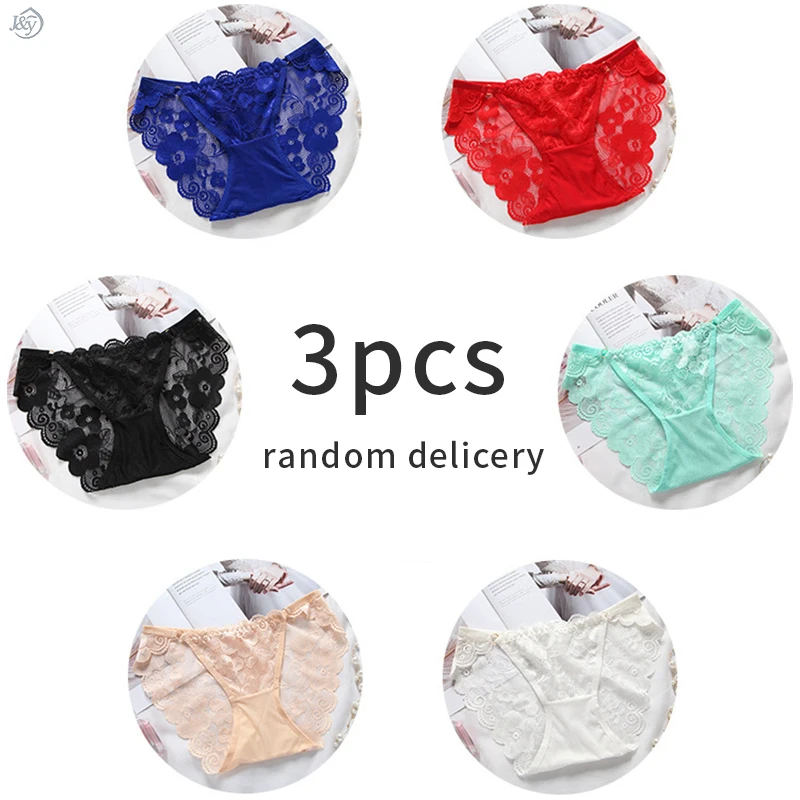 

3pcs/lot Women Sexy Panties Lace Floral Briefs Set Ultra-thin Lingerie Underwear Pants Female Soft Underpants Thong Intimates #D