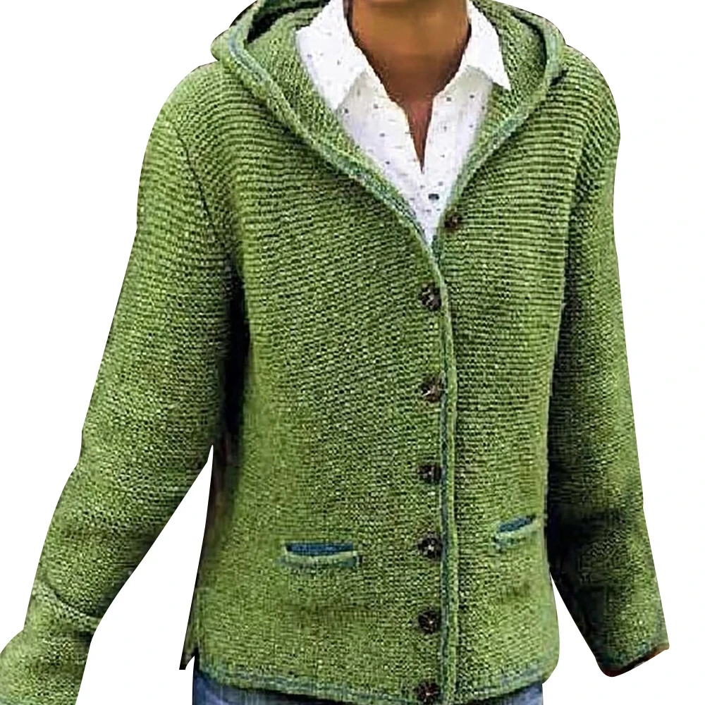 green Женский кардиган, свитера, осень, длинный рукав, с карманами, топы, зимние, на пуговицах, топы, одноцветная блузка, пальто, модная женская повседневная одежда - Цвет: green