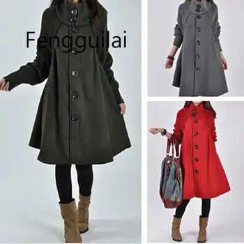 

FENGGUILAI 2019 Autumn Long Jackets Women Cape Overcoats Cloak Windbreaker Loose Winter Wool Trench Coat Autumn Manteau Femme