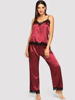 

Fashion Women Clothes Lady Silk Satin Casual Sleepwear Babydoll Sexy Lingerie Sets Women Nightwear Long Pyjamas Set