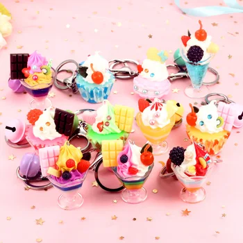 

2019 simulation Food ice Cream Pendant Key chain Resin Food Doughnut Key Chain is Suitable For women And children Gift Key Ring