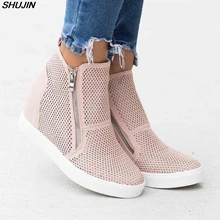 SHUJIN/; кожаная женская обувь; Повседневная дышащая обувь, визуально увеличивающая рост; женские кроссовки на молнии; обувь на платформе для отдыха
