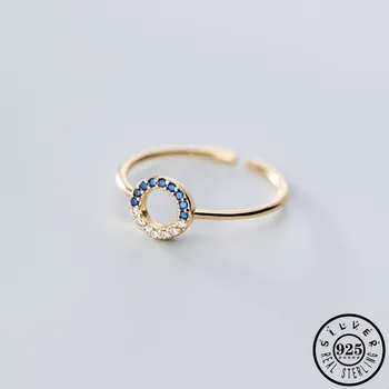 

Girls 925 Sterling Silver Blue Cubic Zircon Round Shape Gold Color Plated Adjustable Open Finger CZ Stone Ring for Women