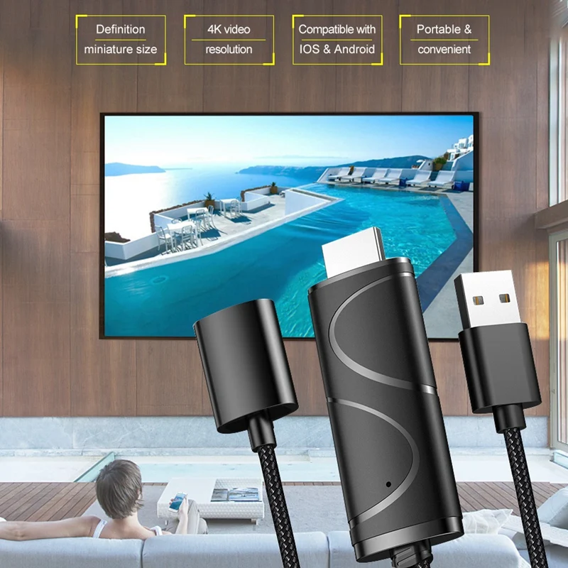 Дисплей кабель программный ключ 1080P USB к HDMI Кабель Micro-USB/type-C интерфейс Поддержка 4K Совместимость с Android и IOS
