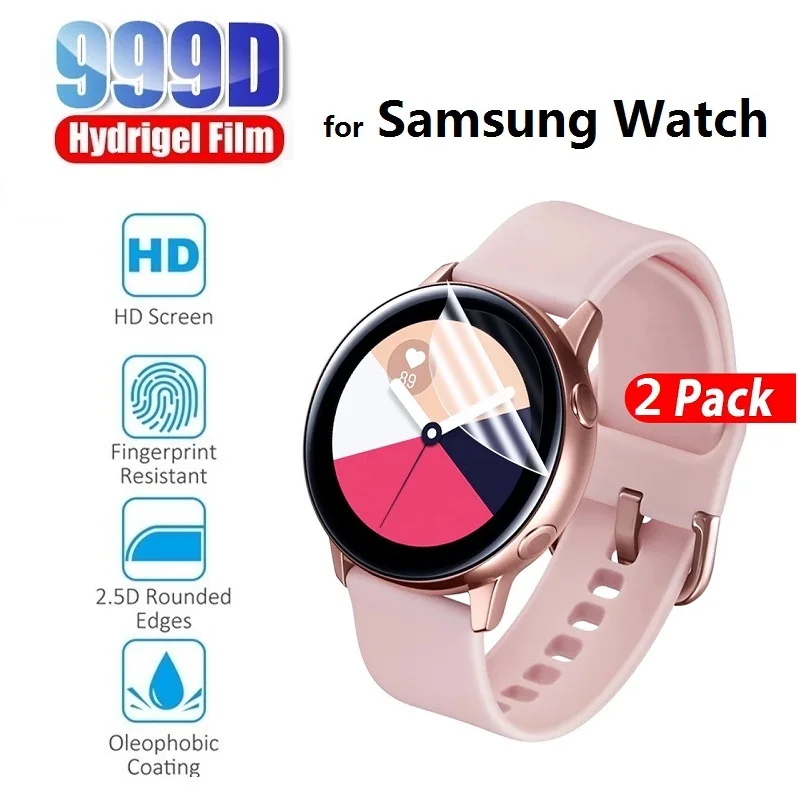 2x lamina de hidrogel protector pantalla para Samsung Watch Active 2, 44mm, 40mm (sin cristal), para Samsung Watch 3, 45mm, 41mm, lámina protectora de pantalla