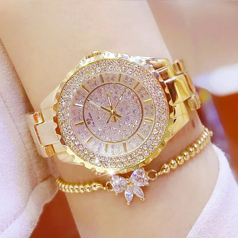 

Women Watches Gold Luxury Brand Diamond Quartz Ladies Wrist Watches Stainless Steel Clock Female Watch Relogio Feminino 2021
