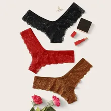 3 шт. пижамы женские кружевные цветы Низкая талия Нижнее белье Трусики стринги Нижнее белье стринги# ew