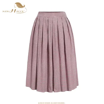 

SISHION Winter Women Plaid Skirt VD1233 Ladies Red Swing Vintage 50s Pleated Skirts